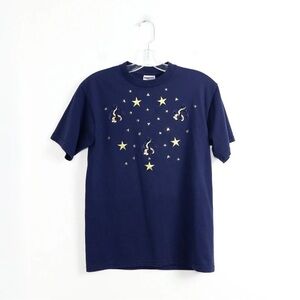 Vintage Jerzees 90s navy blue cotton t-shirt nautical appliqué embroidery sail